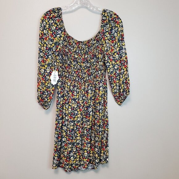 NWT AUW Womens Dress Size M Floral Blue Smocked Puff Sleeve Cottage Ballet Mini - Picture 13 of 14